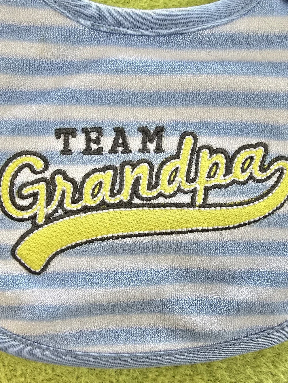 NWT  Baby BOYS - CARTERS BIB - TEAM GRANDPA - BLUE & WHITE STRIPED TERRY (Q5)